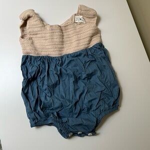 Kate Quinn Cream and Blue Crochet Baby Romper